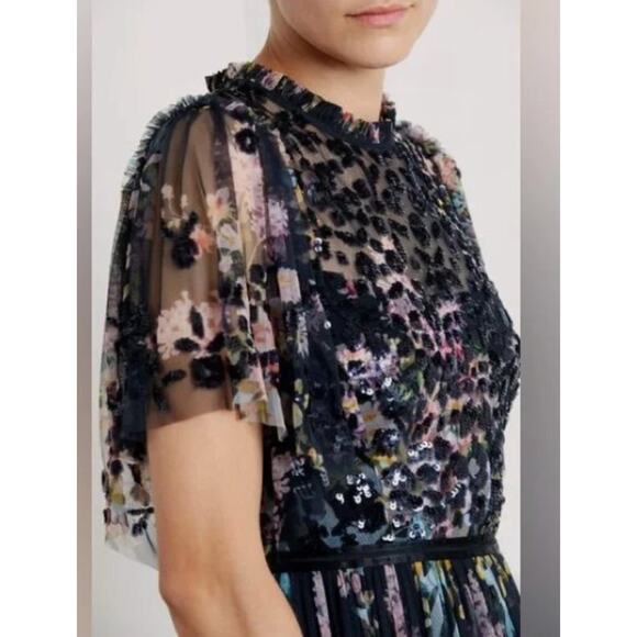 NEEDLE & THREAD Sz 8 UK 4 US Black Floral Beaded Long Maxi Dress Gown NWT - Picture 11 of 15